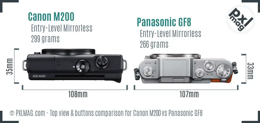Canon M200 vs Panasonic GF8 top view buttons comparison