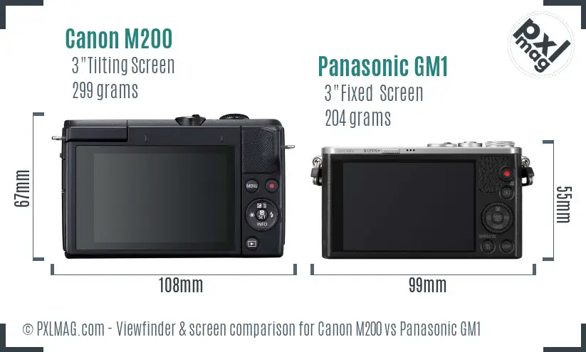 Canon M200 vs Panasonic GM1 Screen and Viewfinder comparison