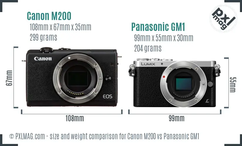 Canon M200 vs Panasonic GM1 size comparison