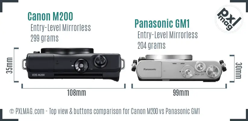 Canon M200 vs Panasonic GM1 top view buttons comparison