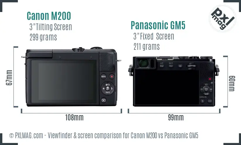 Canon M200 vs Panasonic GM5 Screen and Viewfinder comparison