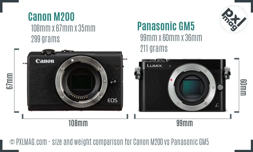 Canon M200 vs Panasonic GM5 size comparison