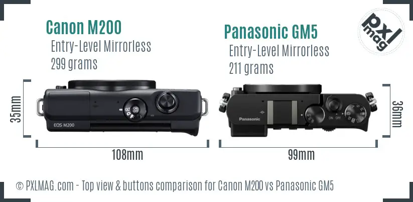 Canon M200 vs Panasonic GM5 top view buttons comparison