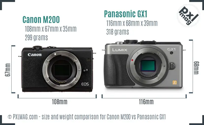 Canon M200 vs Panasonic GX1 size comparison