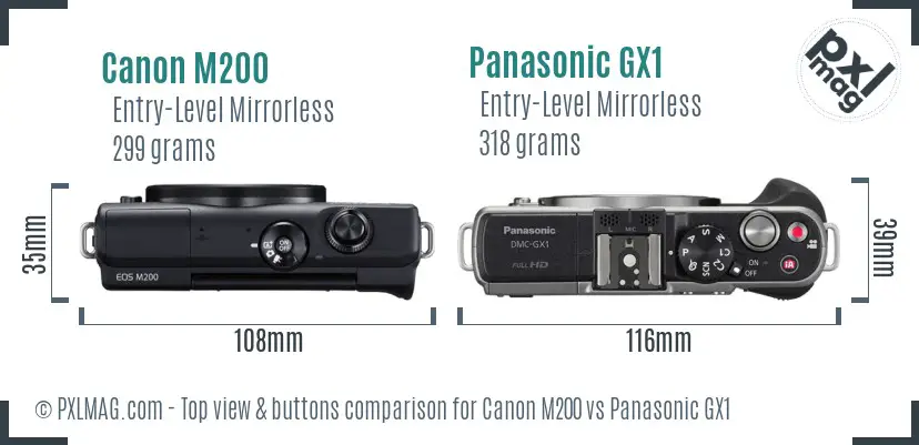 Canon M200 vs Panasonic GX1 top view buttons comparison