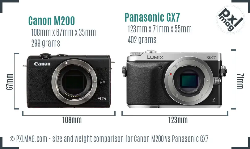 Canon M200 vs Panasonic GX7 size comparison