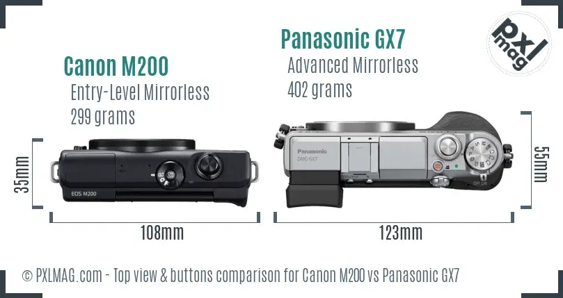 Canon M200 vs Panasonic GX7 top view buttons comparison