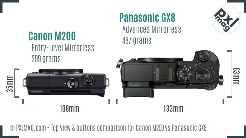 Canon M200 vs Panasonic GX8 top view buttons comparison
