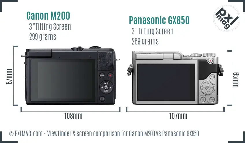 Canon M200 vs Panasonic GX850 Screen and Viewfinder comparison