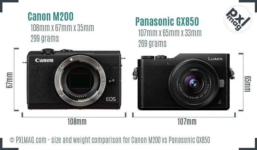 Canon M200 vs Panasonic GX850 size comparison