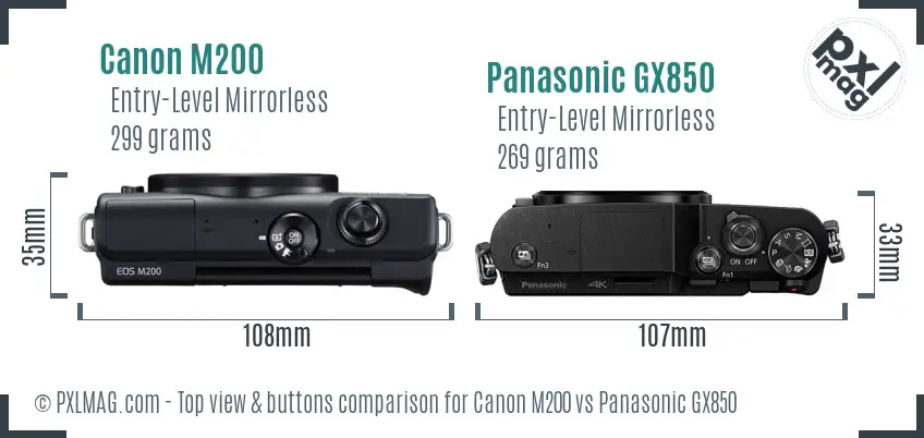Canon M200 vs Panasonic GX850 top view buttons comparison