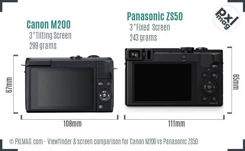 Canon M200 vs Panasonic ZS50 Screen and Viewfinder comparison