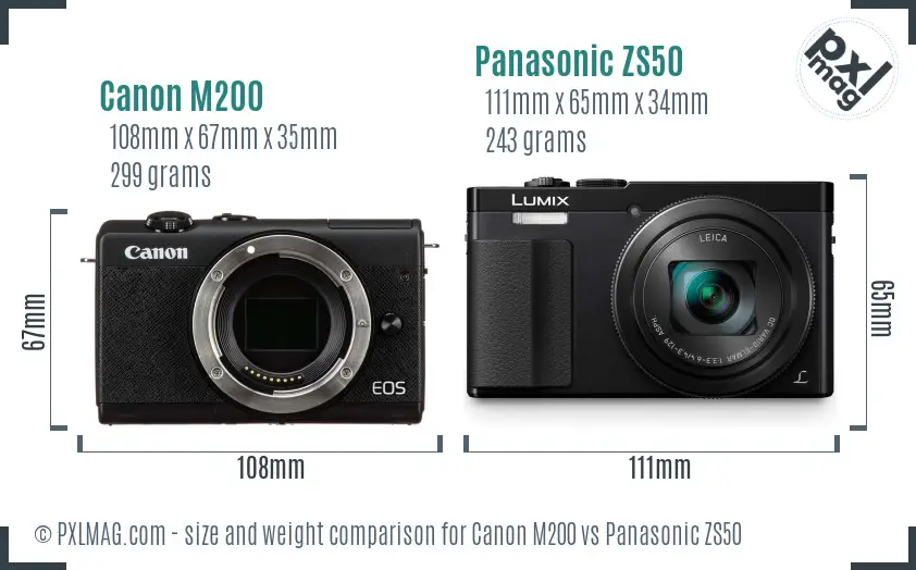 Canon M200 vs Panasonic ZS50 size comparison