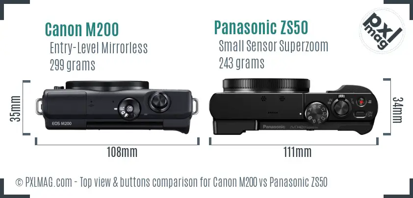 Canon M200 vs Panasonic ZS50 top view buttons comparison