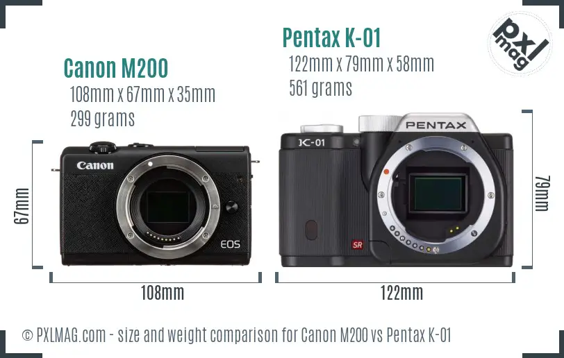 Canon M200 vs Pentax K-01 size comparison