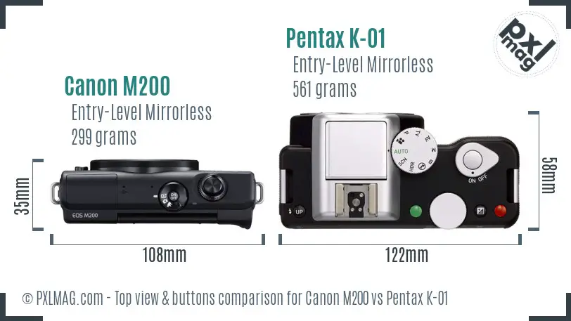 Canon M200 vs Pentax K-01 top view buttons comparison