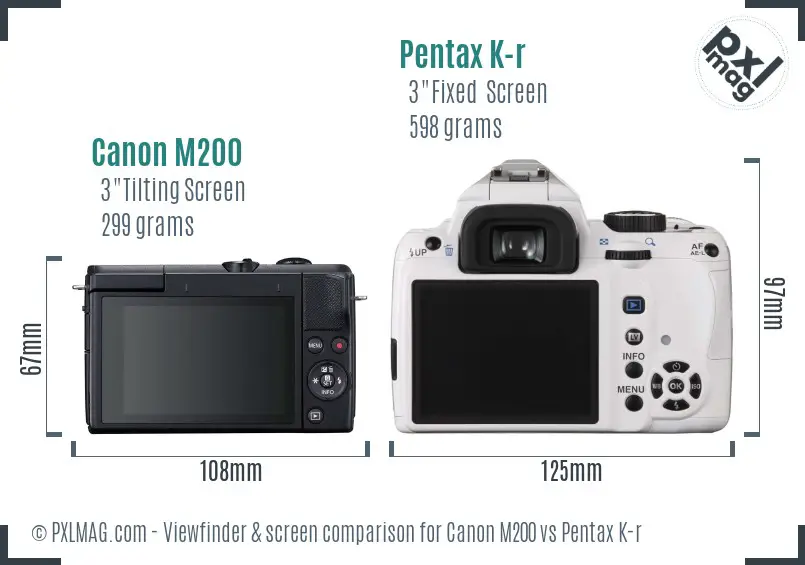 Canon M200 vs Pentax K-r Screen and Viewfinder comparison