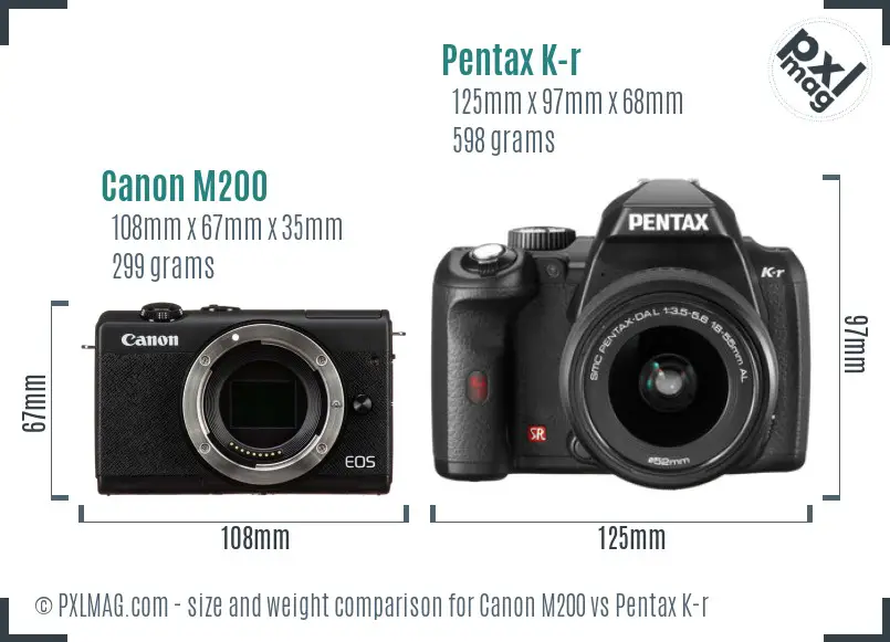 Canon M200 vs Pentax K-r size comparison