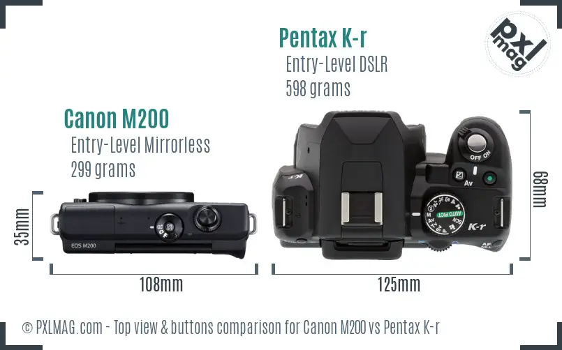 Canon M200 vs Pentax K-r top view buttons comparison