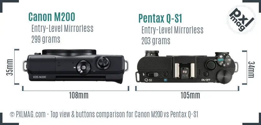 Canon M200 vs Pentax Q-S1 top view buttons comparison
