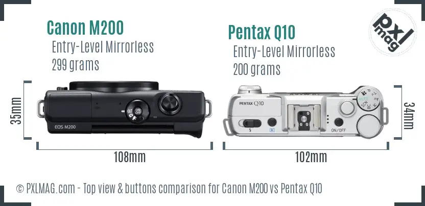 Canon M200 vs Pentax Q10 top view buttons comparison