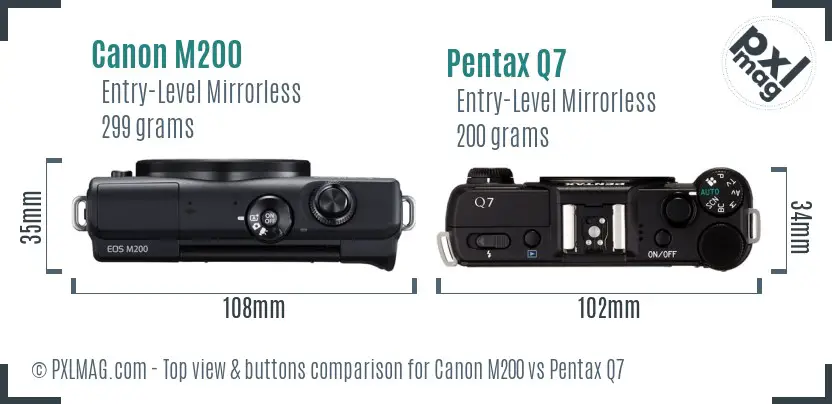 Canon M200 vs Pentax Q7 top view buttons comparison