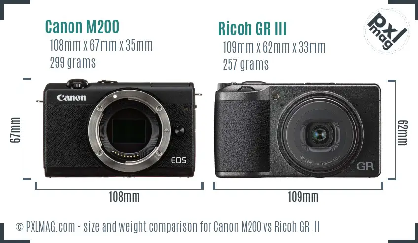 Canon M200 vs Ricoh GR III size comparison Canon M200 vs Ricoh GR III size comparison