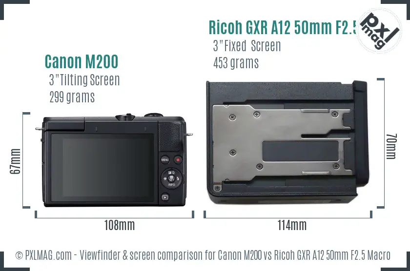 Canon M200 vs Ricoh GXR A12 50mm F2.5 Macro Screen and Viewfinder comparison