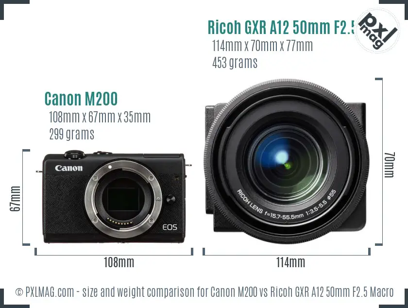 Canon M200 vs Ricoh GXR A12 50mm F2.5 Macro size comparison