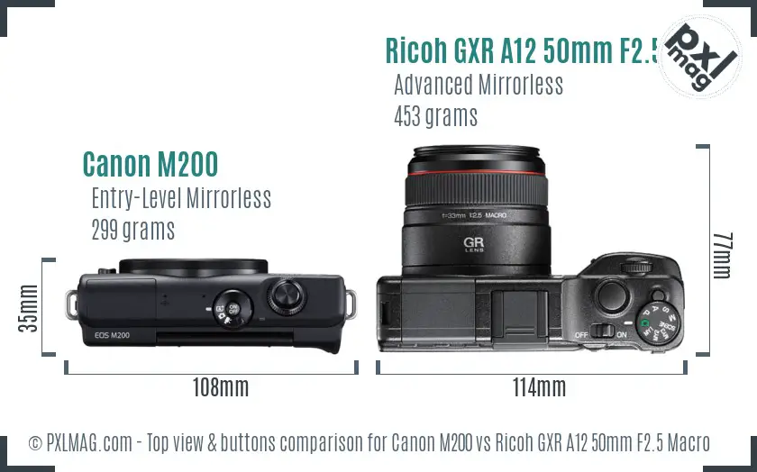 Canon M200 vs Ricoh GXR A12 50mm F2.5 Macro top view buttons comparison