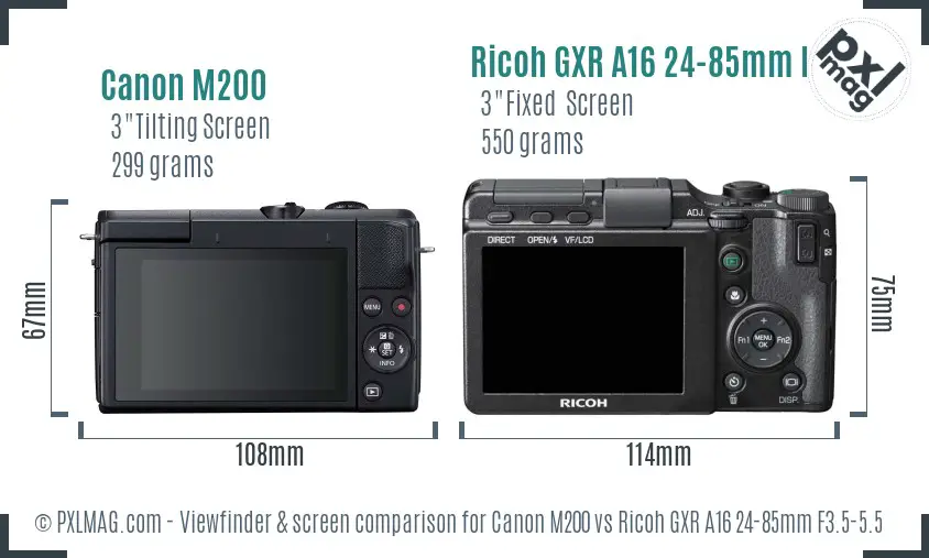 Canon M200 vs Ricoh GXR A16 24-85mm F3.5-5.5 Screen and Viewfinder comparison