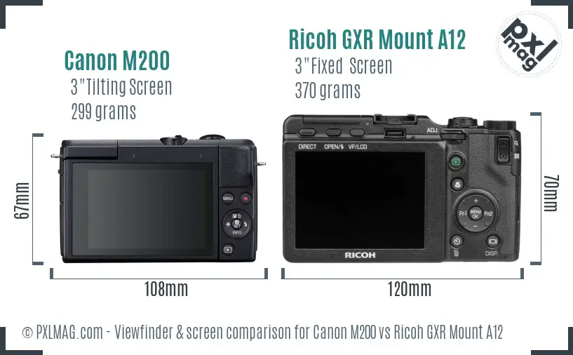 Canon M200 vs Ricoh GXR Mount A12 Screen and Viewfinder comparison