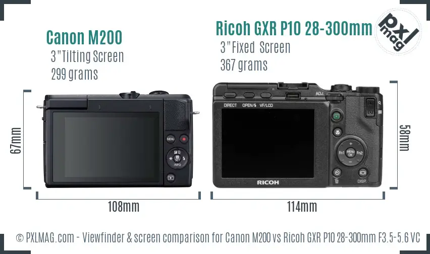 Canon M200 vs Ricoh GXR P10 28-300mm F3.5-5.6 VC Screen and Viewfinder comparison