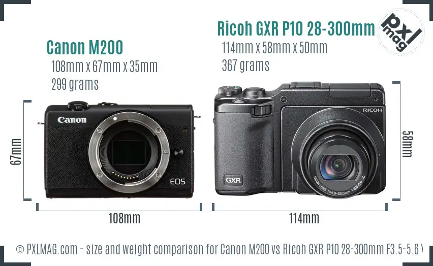 Canon M200 vs Ricoh GXR P10 28-300mm F3.5-5.6 VC size comparison