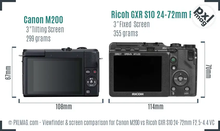 Canon M200 vs Ricoh GXR S10 24-72mm F2.5-4.4 VC Screen and Viewfinder comparison Canon M200 vs Ricoh GXR S10 24-72mm F2.5-4.4 VC Screen and Viewfinder comparison