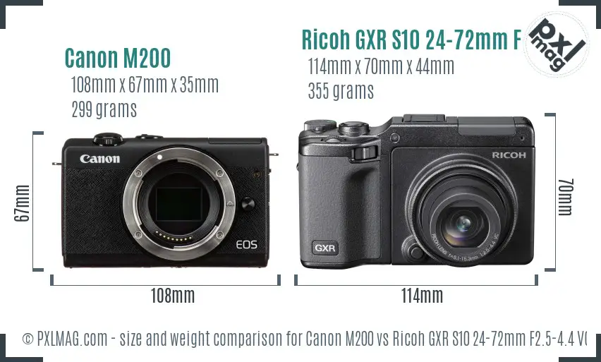 Canon M200 vs Ricoh GXR S10 24-72mm F2.5-4.4 VC size comparison Canon M200 vs Ricoh GXR S10 24-72mm F2.5-4.4 VC size comparison