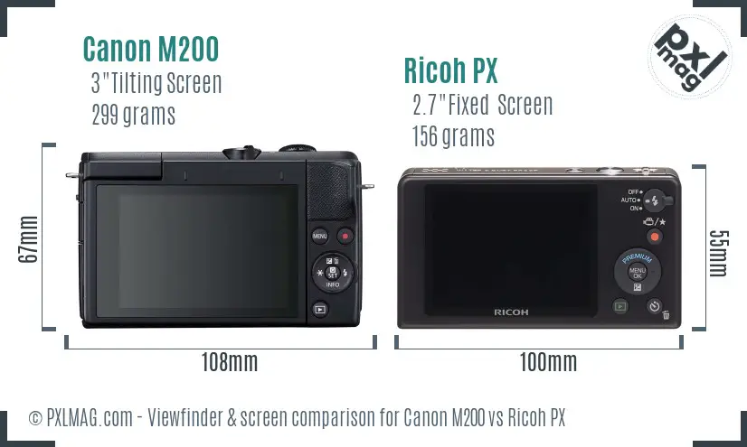 Canon M200 vs Ricoh PX Screen and Viewfinder comparison