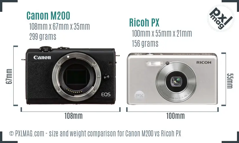 Canon M200 vs Ricoh PX size comparison