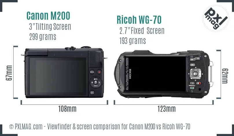 Canon M200 vs Ricoh WG-70 Screen and Viewfinder comparison