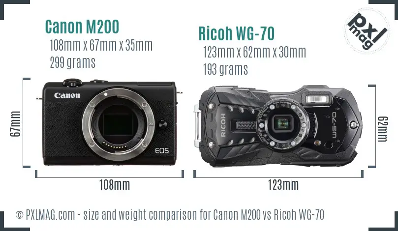 Canon M200 vs Ricoh WG-70 size comparison