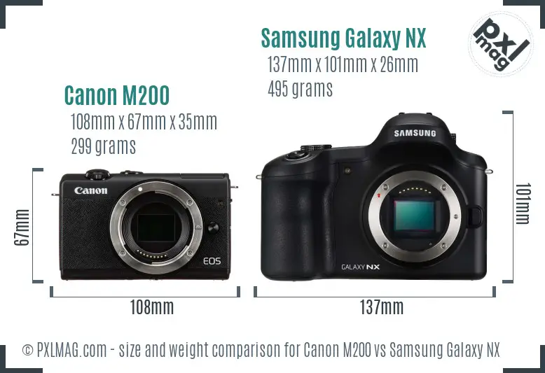 Canon M200 vs Samsung Galaxy NX size comparison