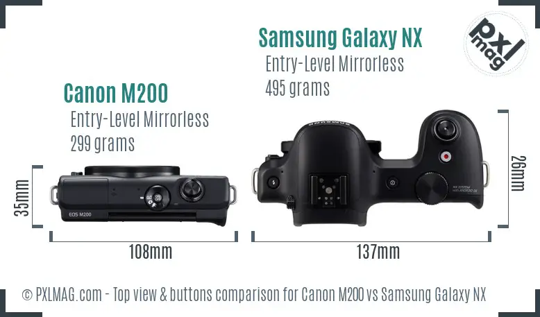 Canon M200 vs Samsung Galaxy NX top view buttons comparison