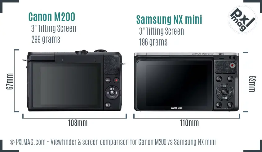 Canon M200 vs Samsung NX mini Screen and Viewfinder comparison
