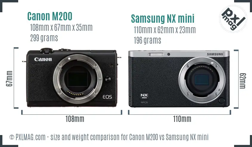 Canon M200 vs Samsung NX mini size comparison