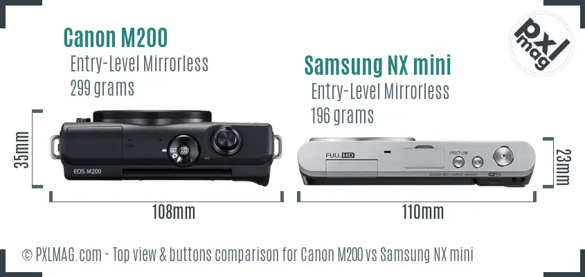 Canon M200 vs Samsung NX mini top view buttons comparison