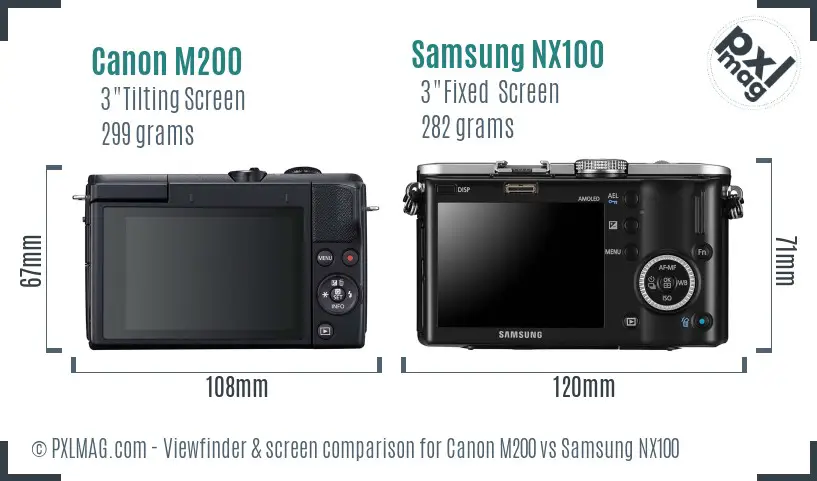 Canon M200 vs Samsung NX100 Screen and Viewfinder comparison
