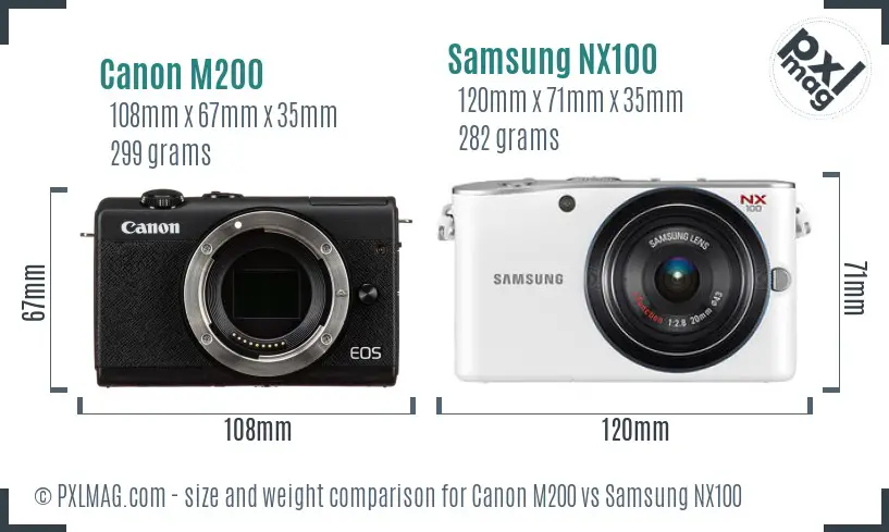 Canon M200 vs Samsung NX100 size comparison