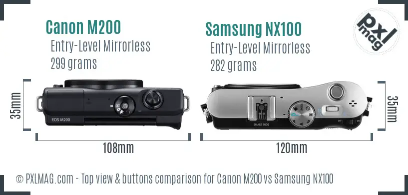 Canon M200 vs Samsung NX100 top view buttons comparison