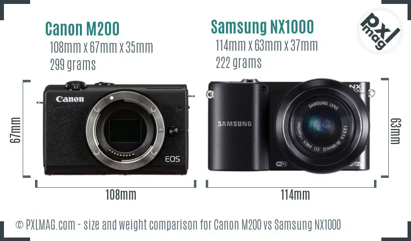 Canon M200 vs Samsung NX1000 size comparison