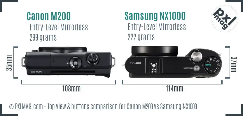 Canon M200 vs Samsung NX1000 top view buttons comparison